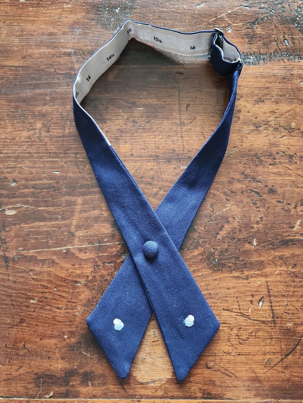 Vintage Men’s Adjustable Navy Crossover No-Tie Bow Tie Uniform Covered Button